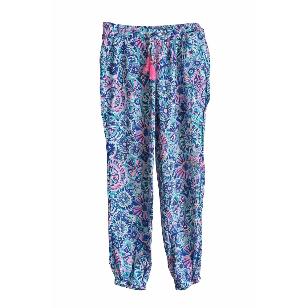 Lilly Pulitzer Piper Joggers L "The Swim" Fabric Print Tassel Drawstring